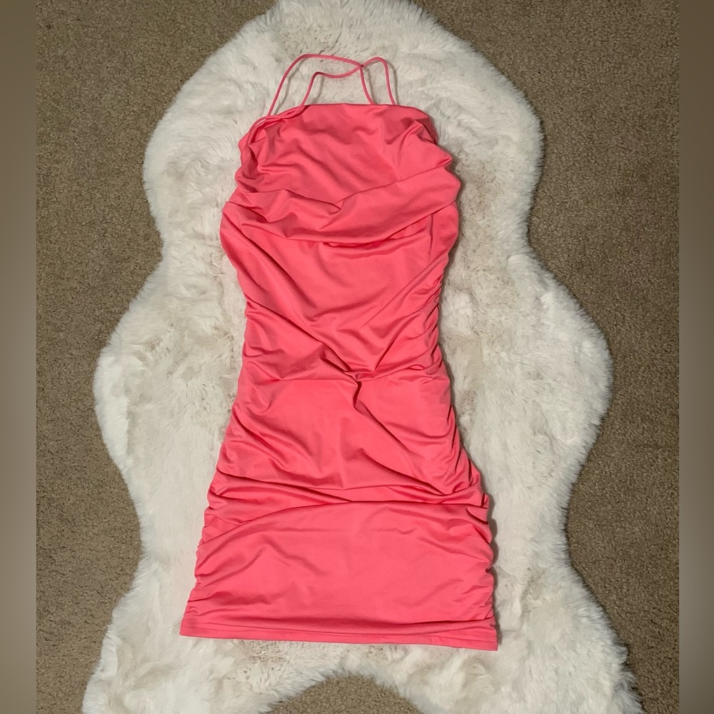 Hot Pink Ruched Bodycon Mini Dress